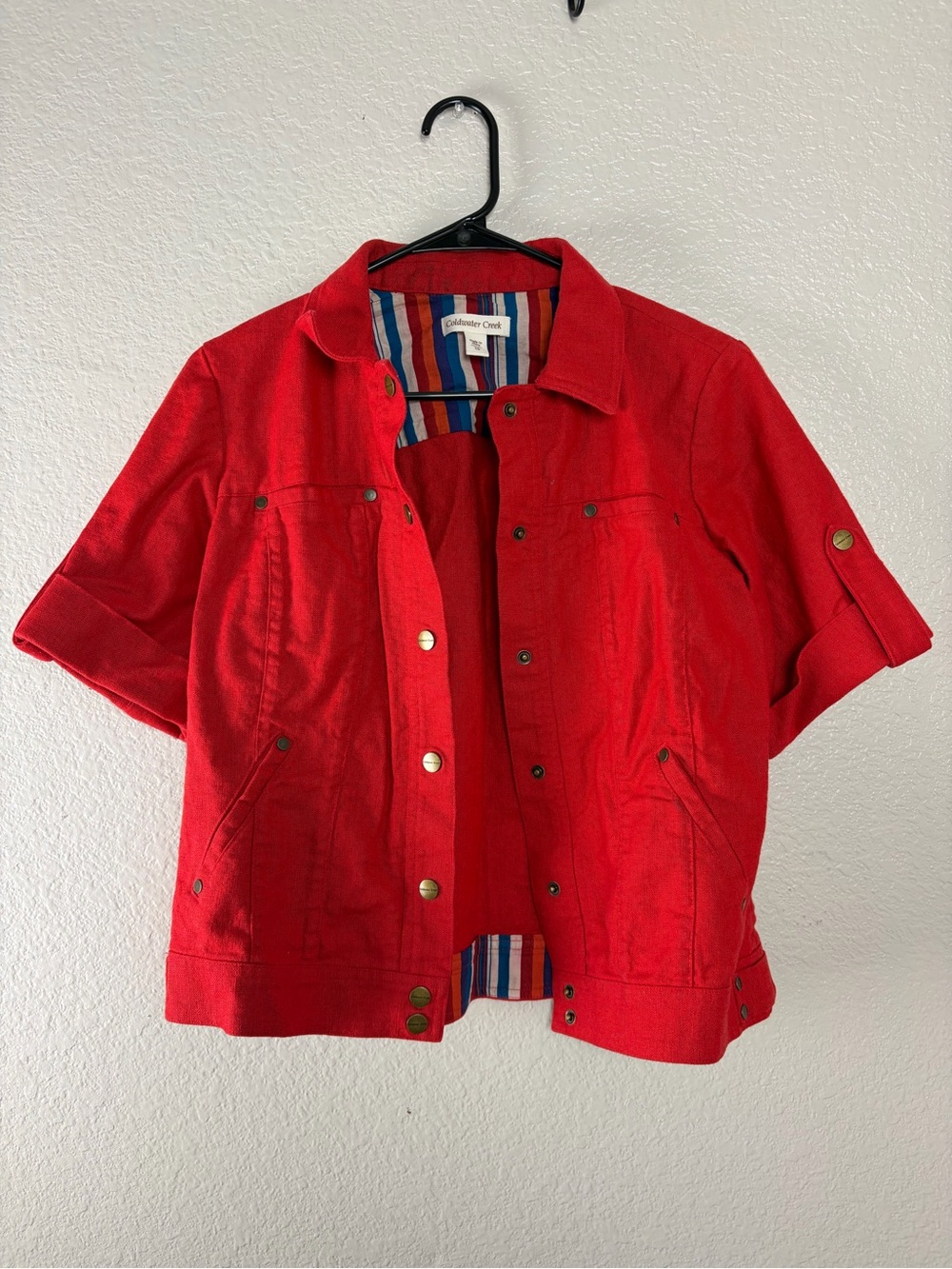 Coldwater Creek red linen blend jacket Short Sleeve Size 10 NC0282